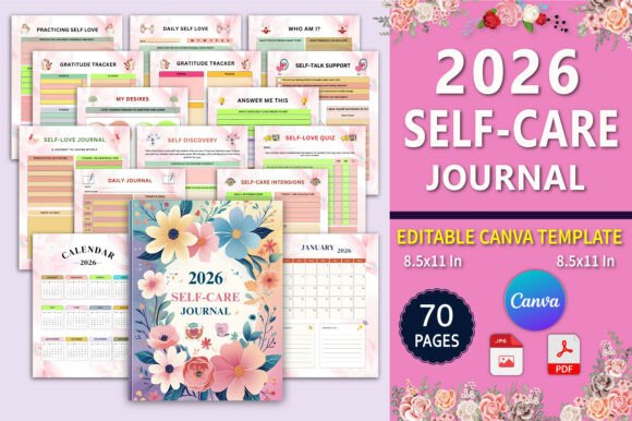 🌸 2026 Self-Care Journal Canva Template: A Journey to Loving Yourself