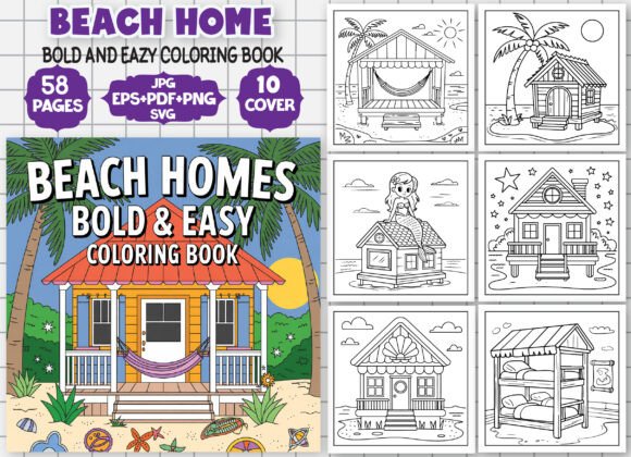 Beach Homes Coloring Book for Kids