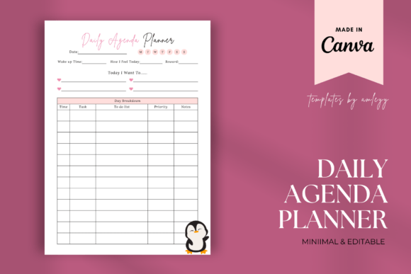 Minimal Cute Daily Agenda Planner