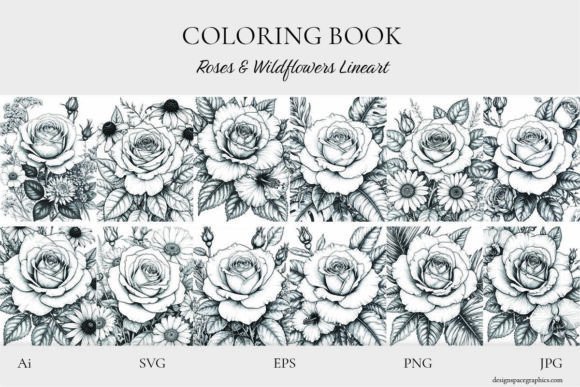 Roses Wildflowers Color Book Line Art